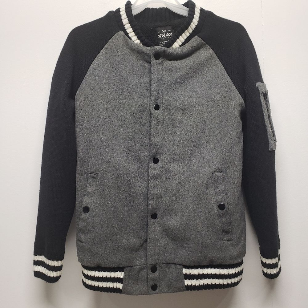 XRAY Gray & Black Varsity Bomber Jacket Mens Size S Letterman Snap Y2K Retro